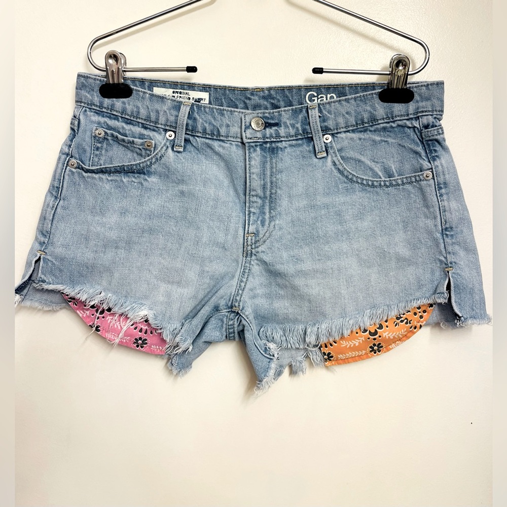 GAP Light Blue Denim Shorts with Pink and Orange Accents
